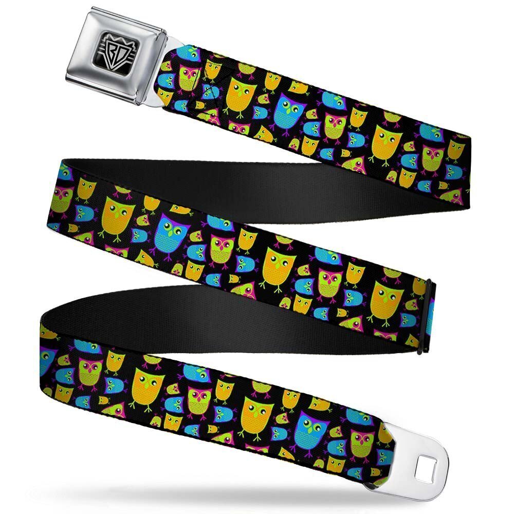 2939 Seatbelt Belt - Owls Black/Multi Neon - 1.5" Wide - 24-38 Inches in